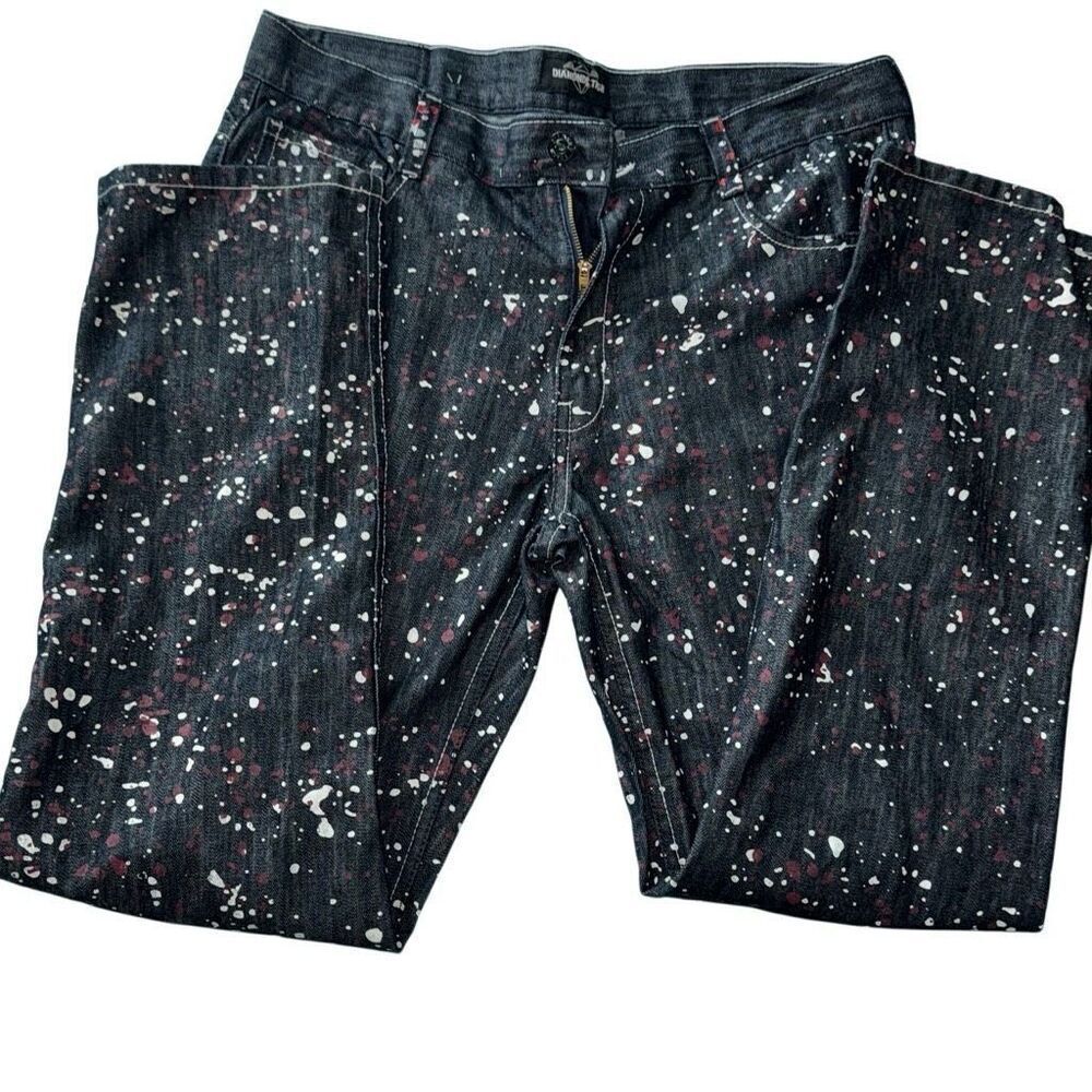 Diamond stash men’s jeans size‎ 38 black with paint splatter urban design